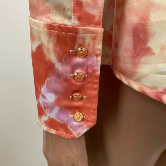 St John Vintage Orange Yellow Tie Dye Enamel Button Down Blouse-Size 14 - Picture 5 of 5